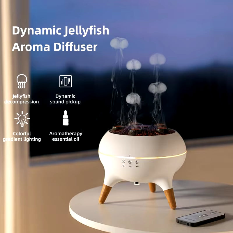 Dynamic Jellyfish Air Humidifier 250Ml Essential Oil Diffuser Remote Control Bedroom Humidifier with 7 Colorful Night Lights