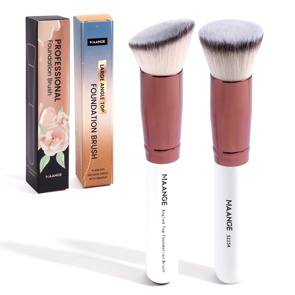 2PCS Foundation Makeup Brush Set Flat Angled Kabuki Powder Blush Brush for Liquid Soft Bristles Cosmetic Makeup Tools