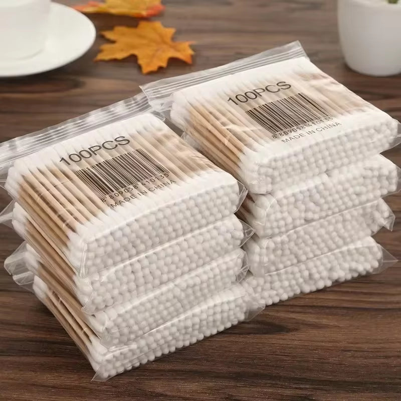 100Pcs per Pack, 5 Packs, Double-Ended Cotton Swabs, Baby Cotton Swabs, Ear Cleaning Sticks, Healthy Cleaning Tools